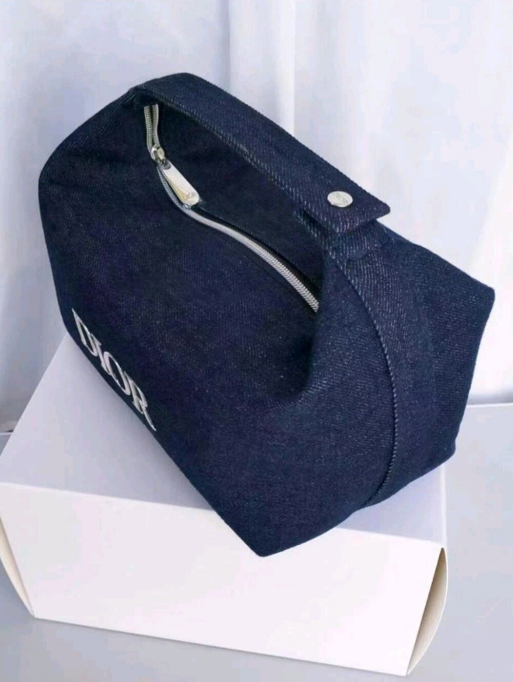 Dior Navy Denim Logo Top-Handle Bag - Picture 2 of 5